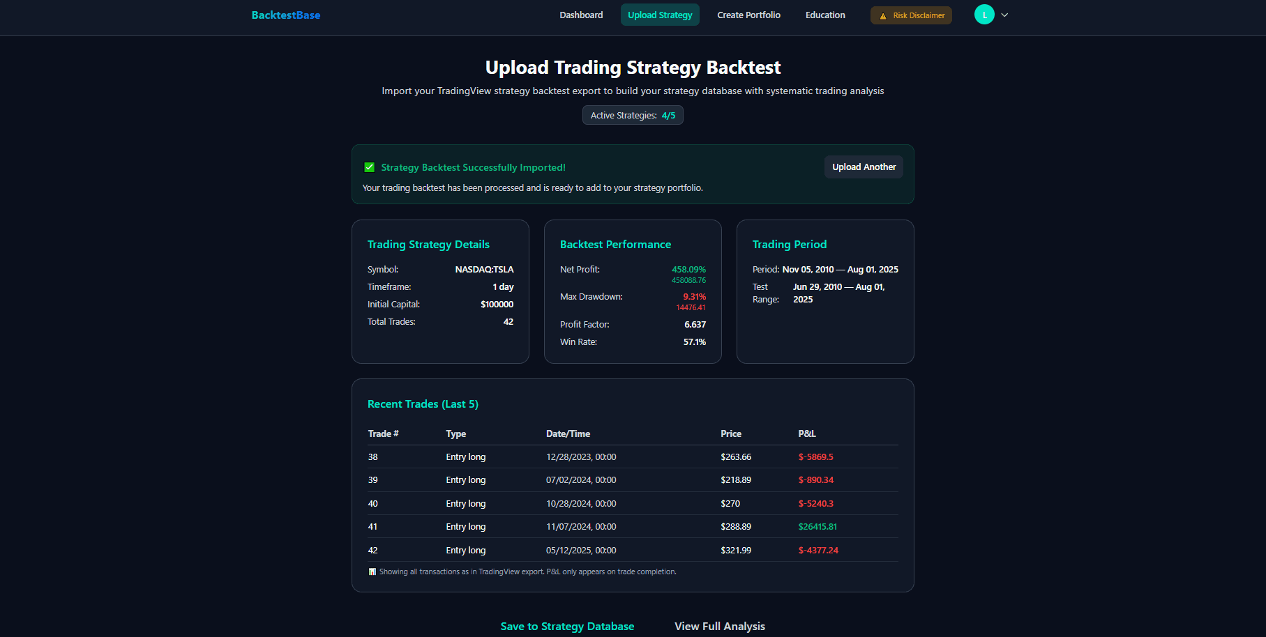 TradingView Backtest Data Parsing - BacktestBase Platform